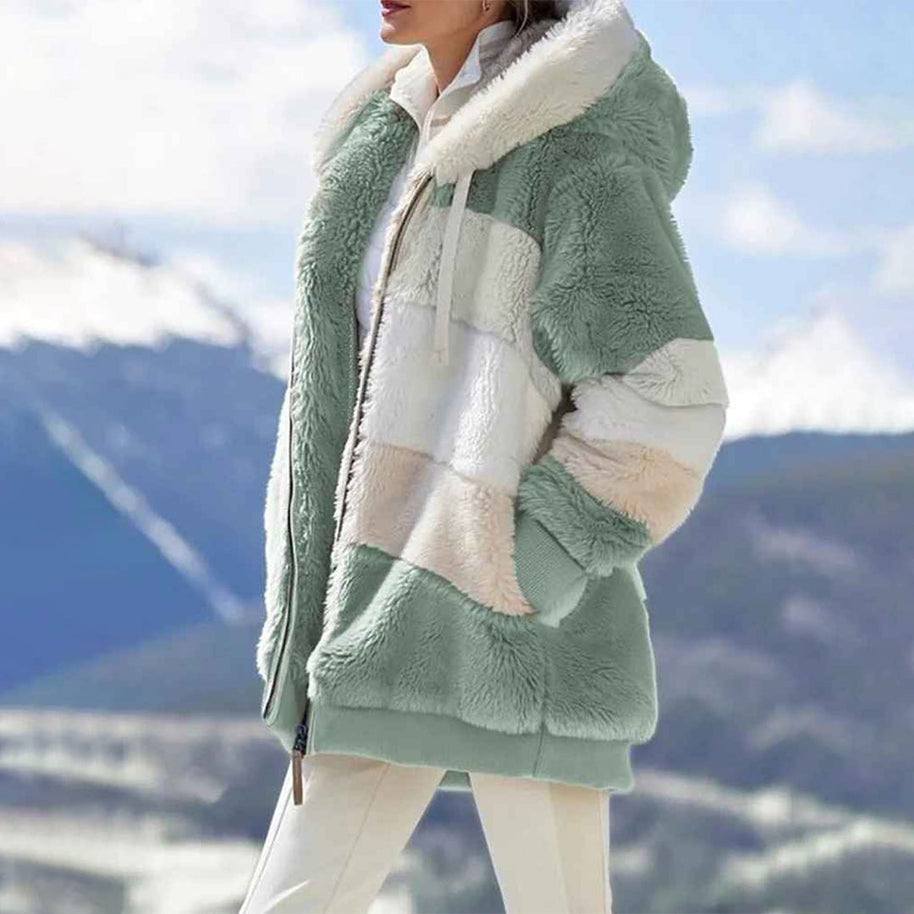 WW | Warme Oversized Damenjacke mit Kapuze Lange Ärmel Jacke für Kalte Tage