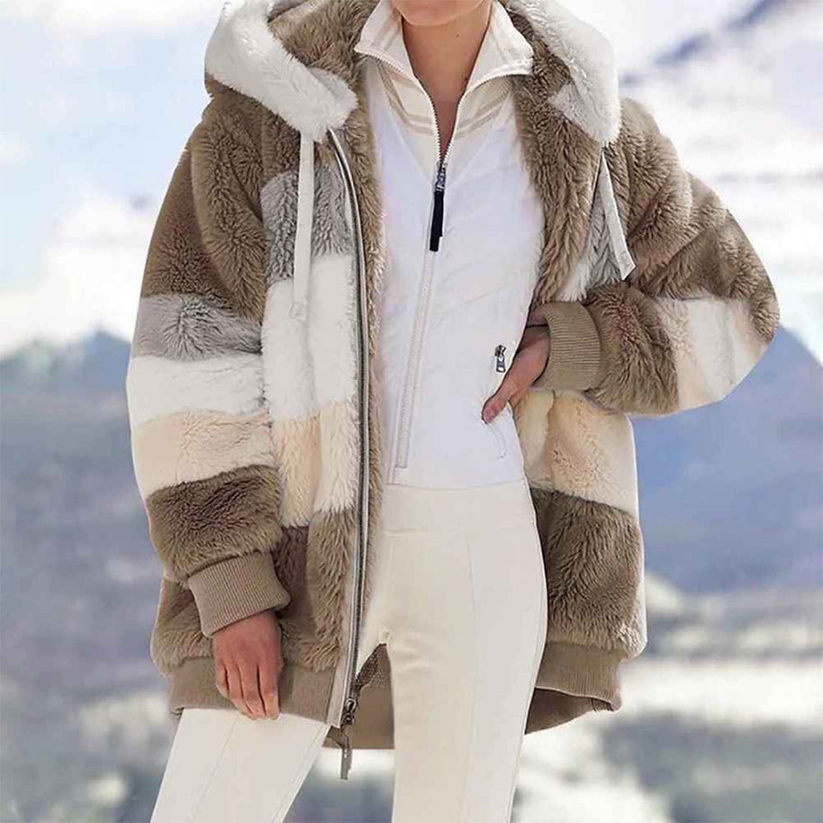 WW | Warme Oversized Damenjacke mit Kapuze Lange Ärmel Jacke für Kalte Tage