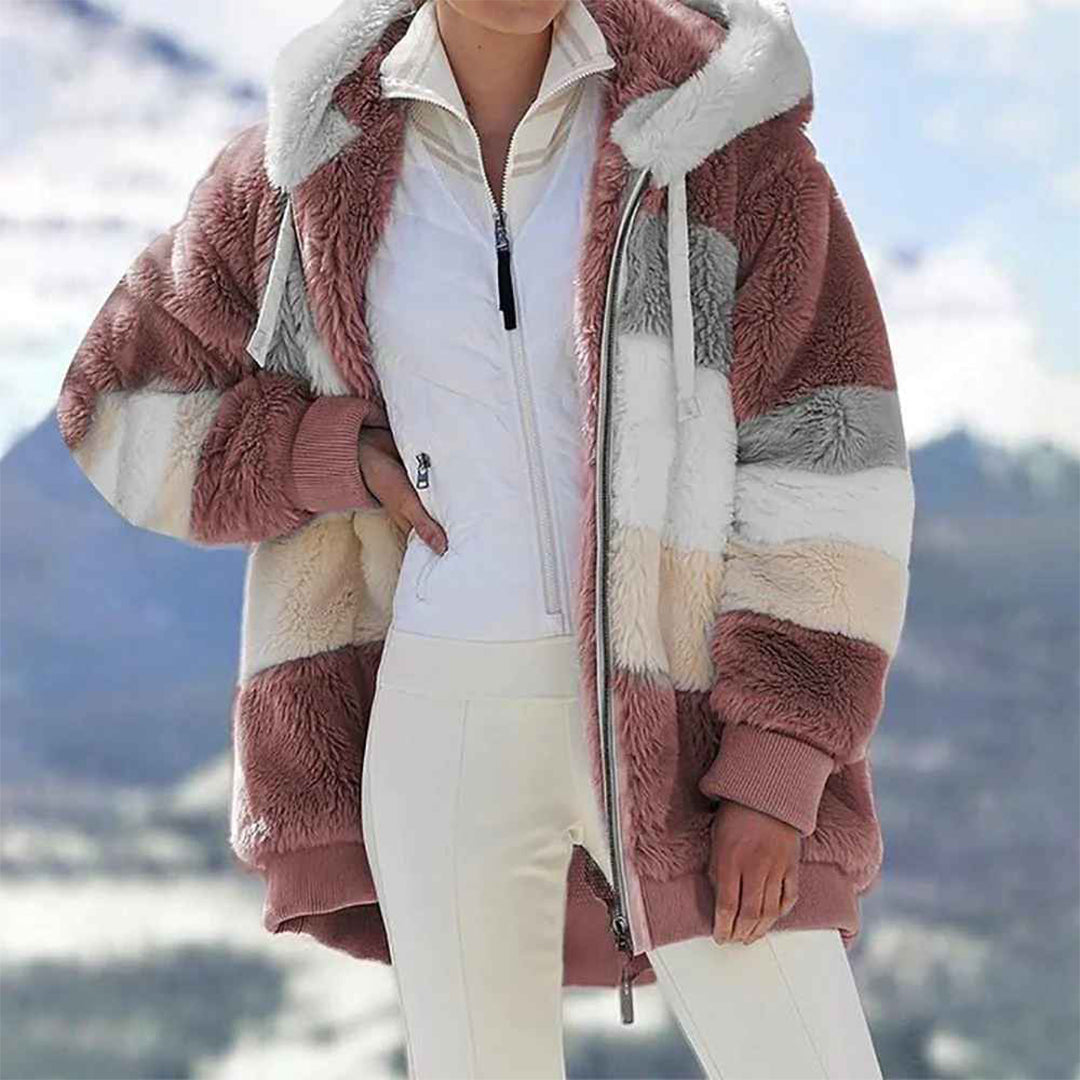 WW | Warme Oversized Damenjacke mit Kapuze Lange Ärmel Jacke für Kalte Tage