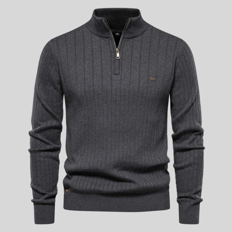 W&W Mode | mit halbem Reißverschluss hochgeschlossen W&W Mode | Rippenstrickpullover Herrenbekleidung