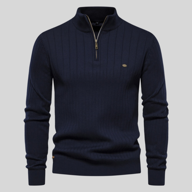 WW | mit halbem Reißverschluss hochgeschlossen WW | Rippenstrickpullover Herrenbekleidung