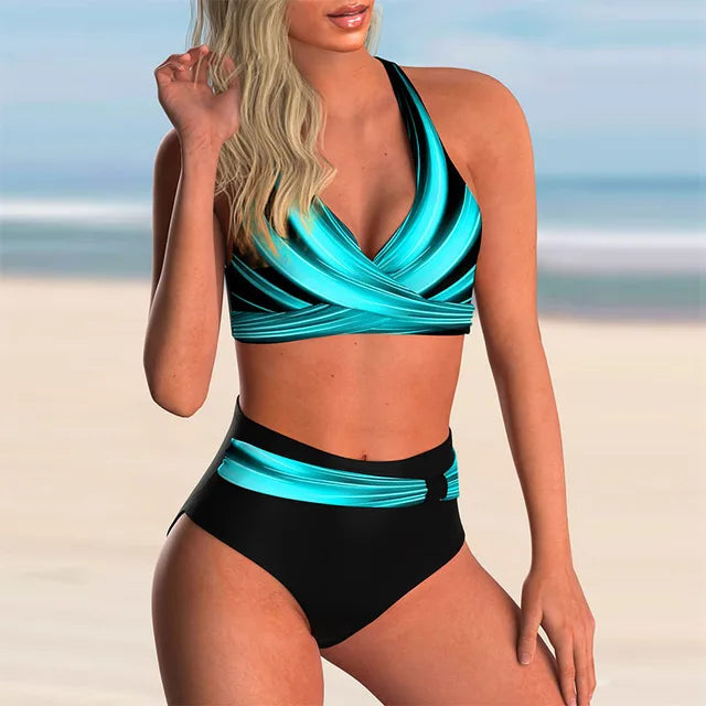 WW - Hoch tailliertes Push-Up-Halter-Bikini-Set für Damen
