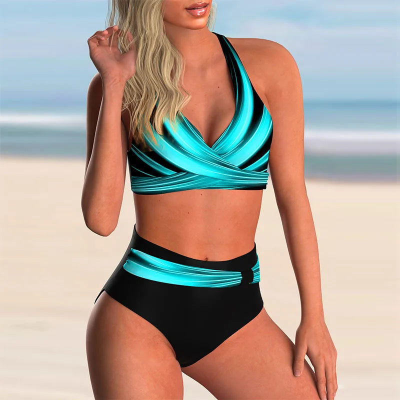 W&W Mode - Hoch tailliertes Push-Up-Halter-Bikini-Set für Damen