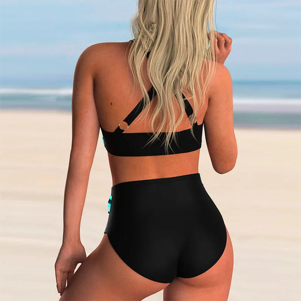 WW - Hoch tailliertes Push-Up-Halter-Bikini-Set für Damen