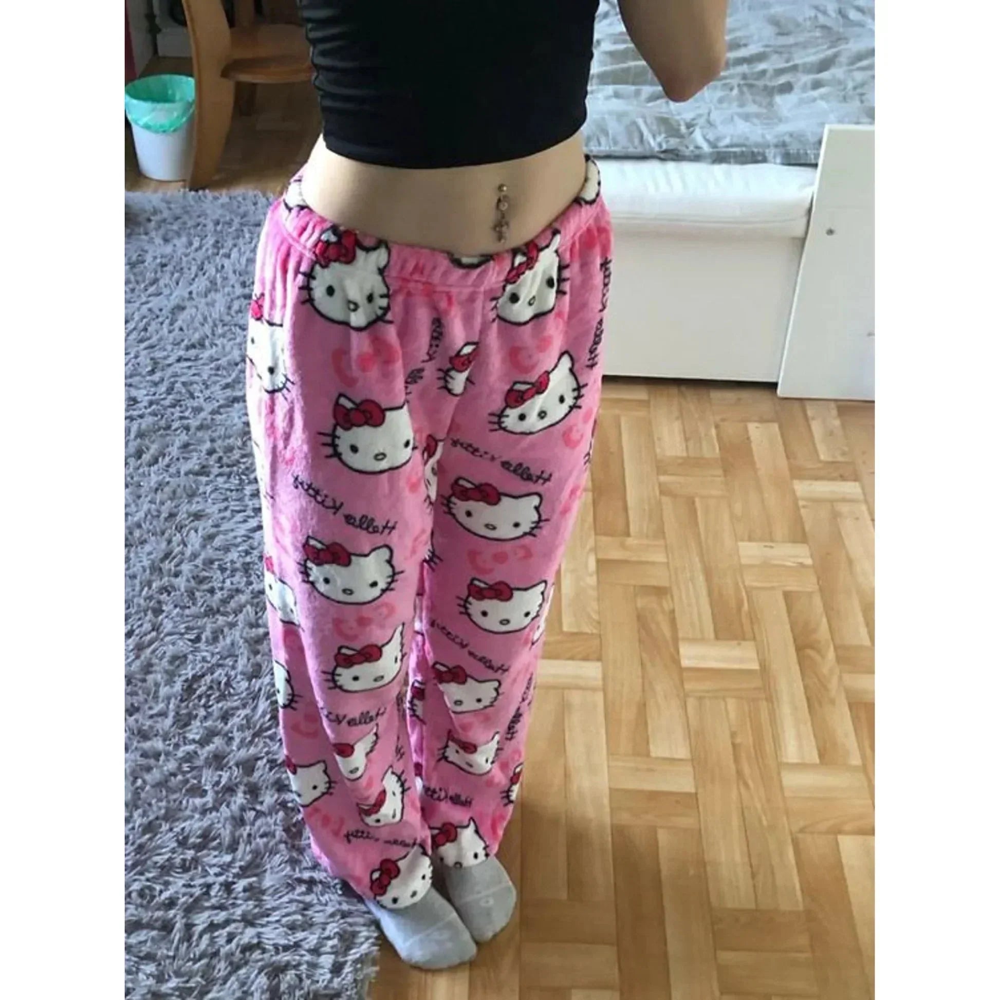 WW | Gemütlicher Katzenmuster Flauschiger Pj Hose Fleece