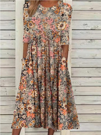 WW | Midi Sommerkleid mit Kurzen Ärmeln und Blumenmuster