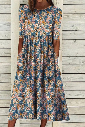 WW | Midi Sommerkleid mit Kurzen Ärmeln und Blumenmuster