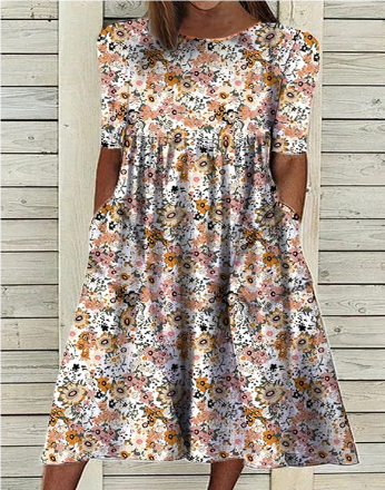 WW | Midi Sommerkleid mit Kurzen Ärmeln und Blumenmuster