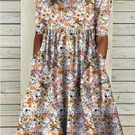 WW | Midi Sommerkleid mit Kurzen Ärmeln und Blumenmuster