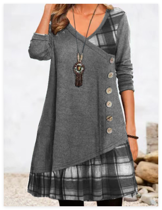 Damen Kleid mit asymmetrischem Schnitt und Karomuster W&W Mode