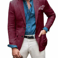 WW | Herren Leinen Blazer Strand Hochzeit Lässig Tailored Fit Solide Farbe Einreihig Zwei Knöpfe