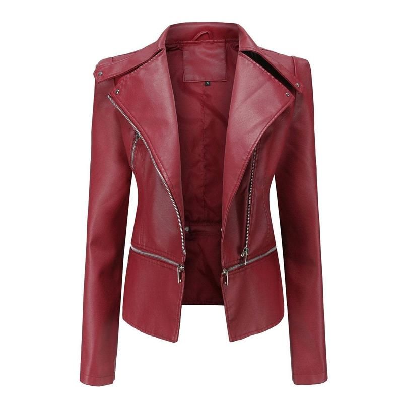 W&W Mode | Gothic Soft Leather Jacket with Lapel and Breathable Zipper Design