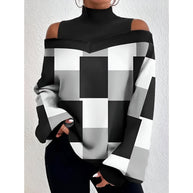 WW | Sexy Karierte T-Shirt mit Off-Shoulder Ärmeln
