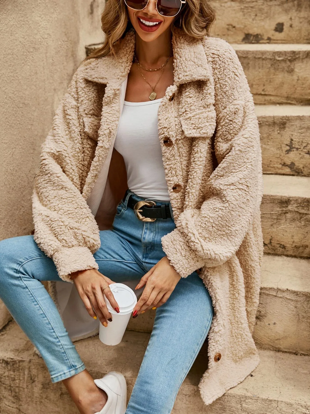 W&W Mode - Damen Button-up Mantel mit auffälligen Knöpfen