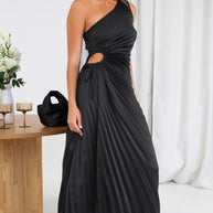WW | One Shoulder Plissee Midi Kleid
