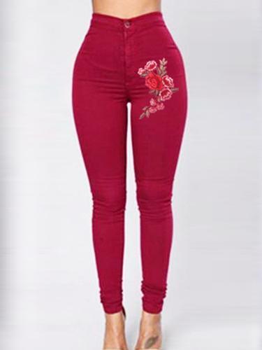WW | Rote Florale Stickerei Skinny Jeans