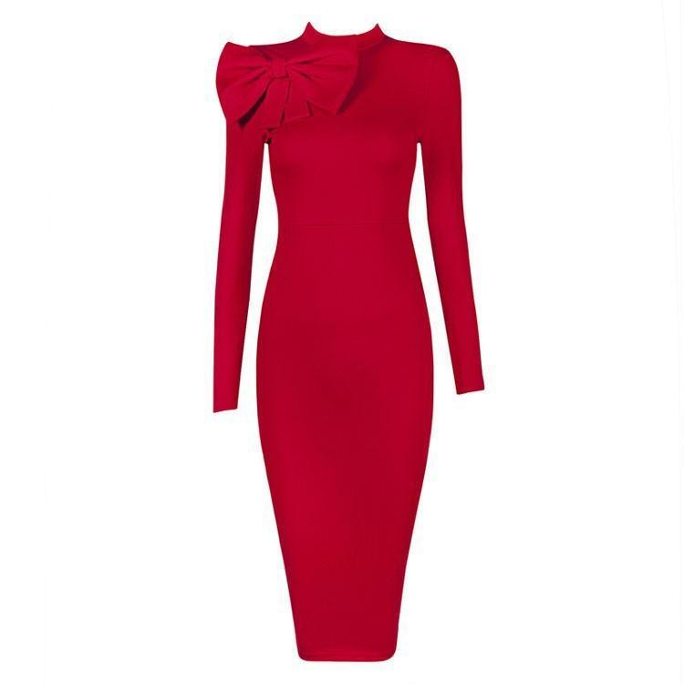 WW | Schulter Bow Lang Bodycon Kleid