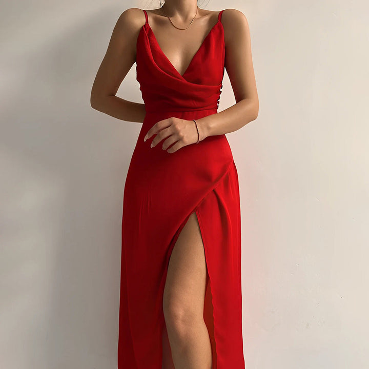 W&W Mode | Elegantes Satin Kleid Mit Schlitz Für Damen