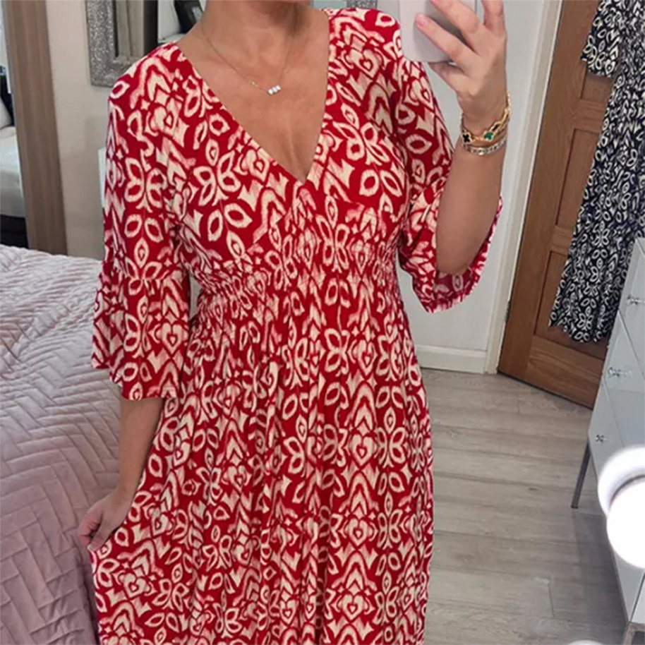 WW | Ungezwungenes V-Ausschnitt Maxikleid