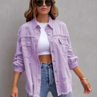 WW Denim Jacke | Übergroße zerrissene Denimjacke für Frauen