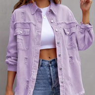 WW Denim Jacke | Übergroße zerrissene Denimjacke für Frauen