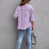 WW Denim Jacke | Übergroße zerrissene Denimjacke für Frauen