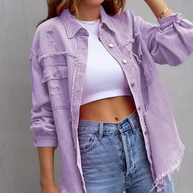 WW Denim Jacke | Übergroße zerrissene Denimjacke für Frauen