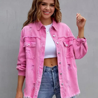 WW Denim Jacke | Übergroße zerrissene Denimjacke für Frauen