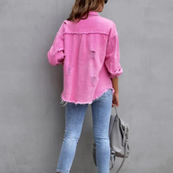 WW Denim Jacke | Übergroße zerrissene Denimjacke für Frauen