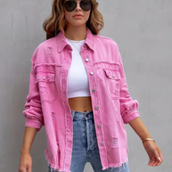 WW Denim Jacke | Übergroße zerrissene Denimjacke für Frauen