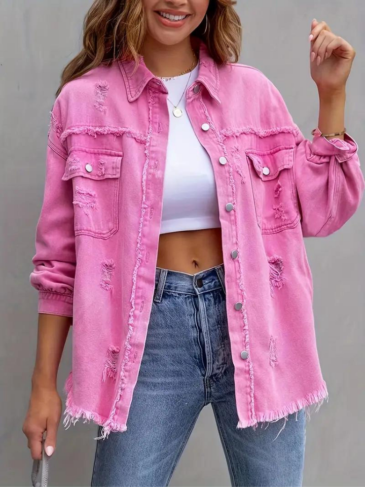 W&W Mode Denim Jacke | Übergroße zerrissene Denimjacke für Frauen