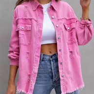 WW Denim Jacke | Übergroße zerrissene Denimjacke für Frauen