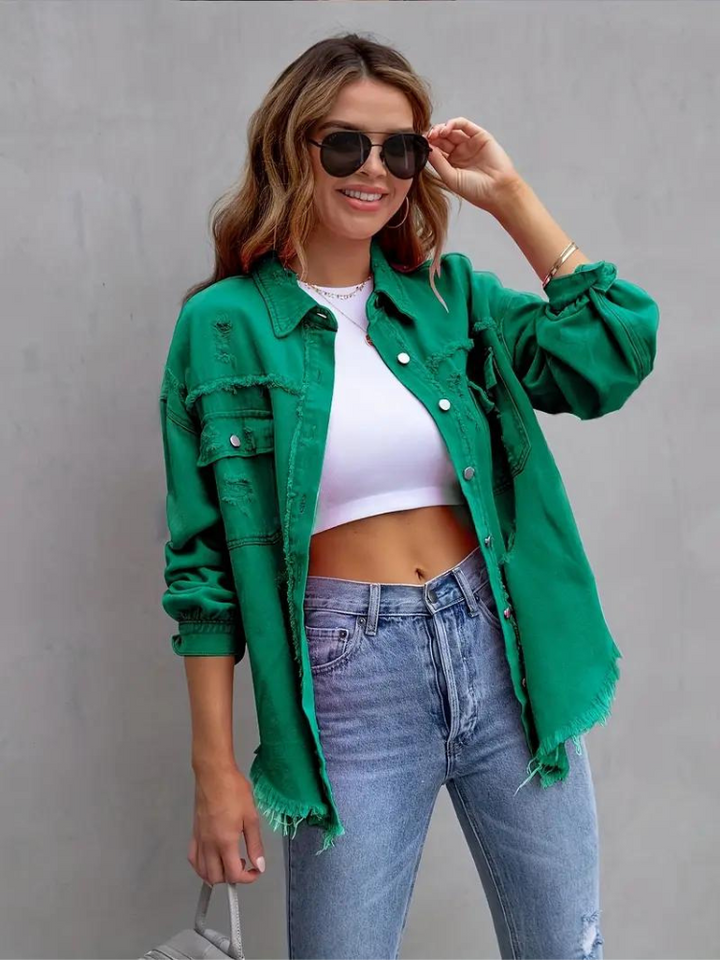 W&W Mode Denim Jacke | Übergroße zerrissene Denimjacke für Frauen