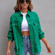 WW Denim Jacke | Übergroße zerrissene Denimjacke für Frauen