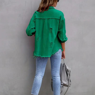 WW Denim Jacke | Übergroße zerrissene Denimjacke für Frauen