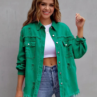 WW Denim Jacke | Übergroße zerrissene Denimjacke für Frauen