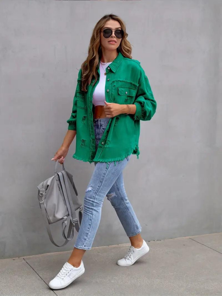 W&W Mode Denim Jacke | Übergroße zerrissene Denimjacke für Frauen