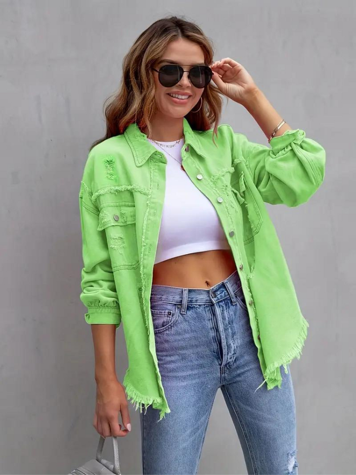 W&W Mode Denim Jacke | Übergroße zerrissene Denimjacke für Frauen