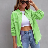 WW Denim Jacke | Übergroße zerrissene Denimjacke für Frauen