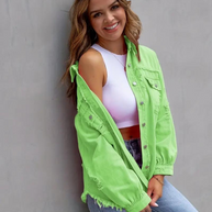 WW Denim Jacke | Übergroße zerrissene Denimjacke für Frauen