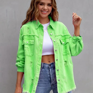 WW Denim Jacke | Übergroße zerrissene Denimjacke für Frauen