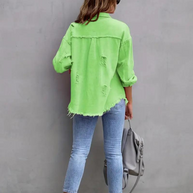 WW Denim Jacke | Übergroße zerrissene Denimjacke für Frauen
