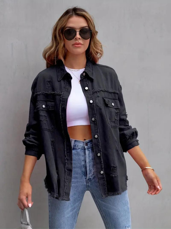 W&W Mode Denim Jacke | Übergroße zerrissene Denimjacke für Frauen