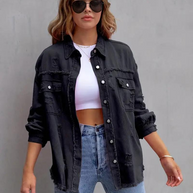 WW Denim Jacke | Übergroße zerrissene Denimjacke für Frauen