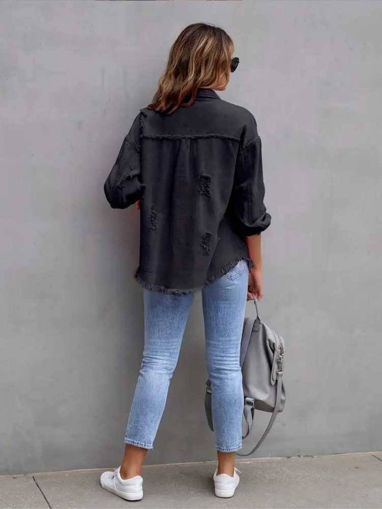 W&W Mode Denim Jacke | Übergroße zerrissene Denimjacke für Frauen