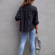 WW Denim Jacke | Übergroße zerrissene Denimjacke für Frauen