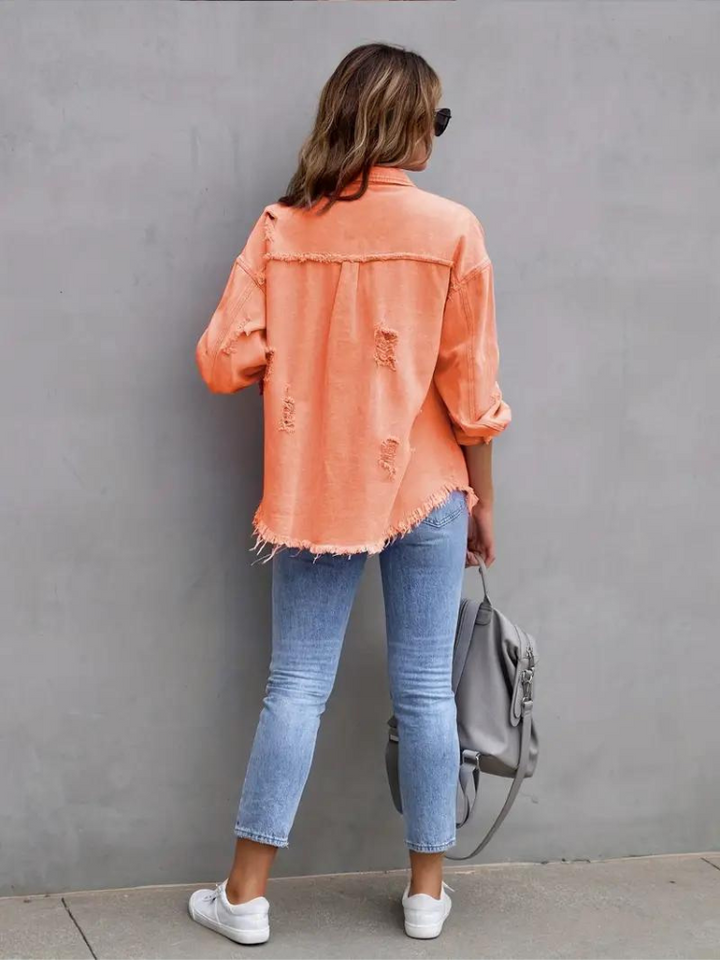 W&W Mode Denim Jacke | Übergroße zerrissene Denimjacke für Frauen