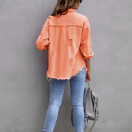 WW Denim Jacke | Übergroße zerrissene Denimjacke für Frauen