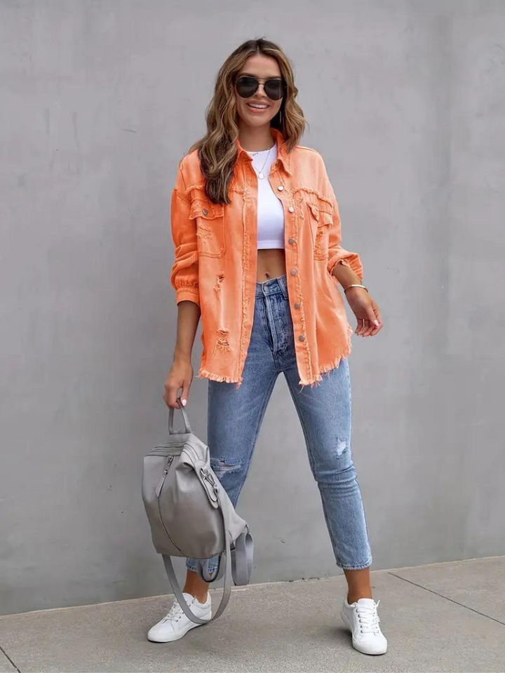 W&W Mode Denim Jacke | Übergroße zerrissene Denimjacke für Frauen