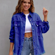 WW Denim Jacke | Übergroße zerrissene Denimjacke für Frauen
